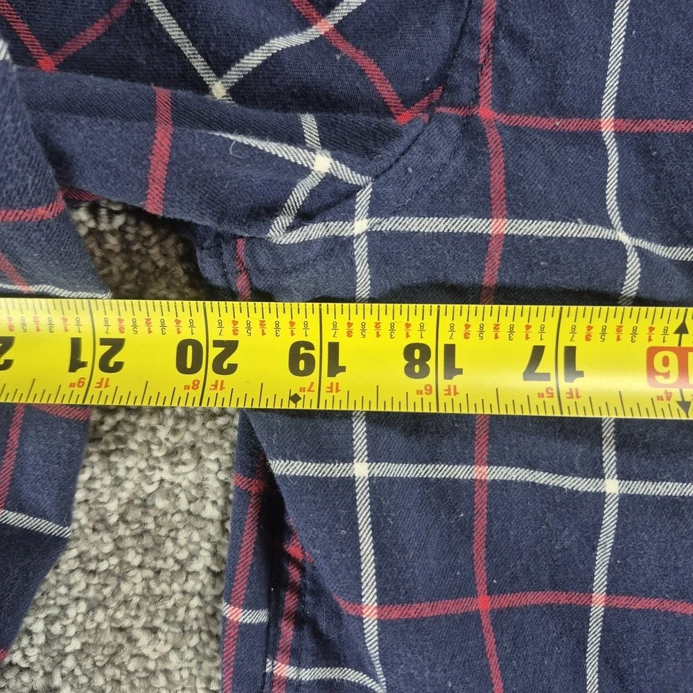 Banana Republic Luxe Flannel Shirt Mens Medium‎ Navy Plaid Untucked Slim Fit